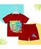 The Peppy Tend 100% Cotton Knit Half Sleeves Born Cutest Now Bald Cute Text Printed Tee & Shorts Set - Red