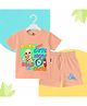 The Peppy Tend 100% Cotton Knit Half Sleeves Born Cutest Now Bald Cute Text Printed Tee & Shorts Set - Peach