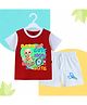 The Peppy Tend 100% Cotton Knit Half Sleeves Born Cutest Now Bald Cute Text Printed Tee & Shorts Set - Red White