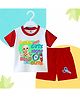 The Peppy Tend 100% Cotton Knit Half Sleeves Born Cutest Now Bald Cute Text Printed Tee & Shorts Set - White Red