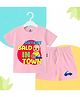 The Peppy Tend 100% Cotton Knit Half Sleeves Cutest Bald In Town Text Printed Tee & Shorts Set - Pink
