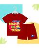 The Peppy Tend 100% Cotton Knit Half Sleeves Cutest Bald In Town Text Printed Tee & Shorts Set - Red