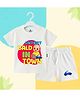 The Peppy Tend 100% Cotton Knit Half Sleeves Cutest Bald In Town Text Printed Tee & Shorts Set - White