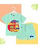 The Peppy Tend 100% Cotton Knit Half Sleeves Cutest Bald In Town Text Printed Tee & Shorts Set - Sea Green