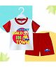 The Peppy Tend 100% Cotton Knit Half Sleeves Cutest Bald In Town Text Printed Tee & Shorts Set - White & Red