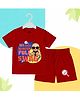 The Peppy Tend 100% Cotton Knit Half Sleeves My First Mundan Full Swag Text Printed Tee & Shorts Set - Red