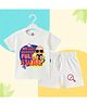 The Peppy Tend 100% Cotton Knit Half Sleeves My First Mundan Full Swag Text Printed Tee & Shorts Set - White
