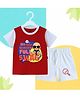 The Peppy Tend 100% Cotton Knit Half Sleeves My First Mundan Full Swag Text Printed Tee & Shorts Set - Red & White