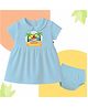 The Peppy Tend 100% Cotton Knit Half Sleeves Hello Summer Text Printed Dress With Bloomer Set - Blue