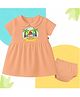 The Peppy Tend 100% Cotton Knit Half Sleeves Hello Summer Text Printed Dress With Bloomer Set - Peach