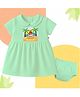 The Peppy Tend 100% Cotton Knit Half Sleeves Hello Summer Text Printed Dress With Bloomer Set - Sea Green
