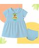 The Peppy Tend 100% Cotton Knit Half Sleeves Mom Dads Summer Star Text Printed Dress With Bloomer Set - Blue