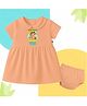The Peppy Tend 100% Cotton Knit Half Sleeves Mom Dads Summer Star Text Printed Dress With Bloomer Set - Peach