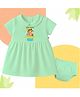 The Peppy Tend 100% Cotton Knit Half Sleeves Mom Dads Summer Star Text Printed Dress With Bloomer Set - Sea Green