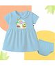 The Peppy Tend 100% Cotton Knit Half Sleeves First Summer Feels Text Printed Dress With Bloomer Set - Blue