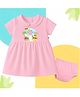 The Peppy Tend 100% Cotton Knit Half Sleeves First Summer Feels Text Printed Dress With Bloomer Set - Pink