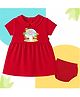 The Peppy Tend 100% Cotton Knit Half Sleeves First Summer Feels Printed Frock with Bloomer Set-Red