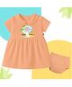 The Peppy Tend 100% Cotton Knit Half Sleeves First Summer Feels Text Printed Dress With Bloomer Set - Peach