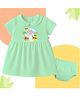 The Peppy Tend 100% Cotton Knit Half Sleeves First Summer Feels Text Printed Dress With Bloomer Set - Sea Green