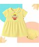 The Peppy Tend 100% Cotton Knit Half Sleeves My First Summer Text Printed Dress  with Bloomer Set - Yellow