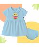 The Peppy Tend 100% Cotton Knit Half Sleeves My First Summer Text Printed Dress  with Bloomer Set - Blue