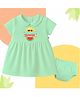 The Peppy Tend 100% Cotton Knit Half Sleeves My First Summer Text Printed Dress  with Bloomer Set - Sea Green