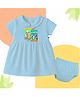 The Peppy Tend 100% Cotton Knit Half Sleeves Born Cute Now Bald Cute Text Printed Dress with Bloomer Set - Blue