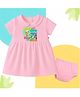 The Peppy Tend 100% Cotton Knit Half Sleeves Born Cute Now Bald Cute Text Printed Dress with Bloomer Set - Pink