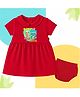 The Peppy Tend 100% Cotton Knit Half Sleeves Born Cute Now Bald Cute Text Printed Dress with Bloomer Set - Red