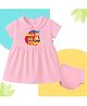 The Peppy Tend 100% Cotton Knit Half Sleeves Cutest Bald In Town Text Printed Dress with Bloomer Set - Pink
