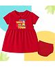 The Peppy Tend 100% Cotton Knit Half Sleeves Cutest Bald In Town Text Printed Dress with Bloomer Set - Red