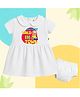The Peppy Tend 100% Cotton Knit Half Sleeves Cutest Bald In Town Text Printed Dress with Bloomer Set - White