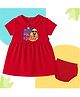 The Peppy Tend 100% Cotton Knit Half Sleeves Cutest Bald In Town Text Printed Dress with Bloomer Set - Red