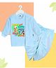 The Peppy Tend 100% Cotton Knit Full Sleeves  Born Cute Now Bald Cute Text Printed Dhoti Kurta Set - Blue