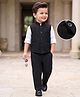 Babyhug Knit Full Sleeves Solid 3 Piece Party Suit with Stretchabale Waistcoat & Bow - Black & White