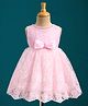 Babyhug Mesh Woven Sleeveless Party Dress With Floral Lace Detailing & Bow Applique - Light Pink