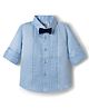 Babyhug Satin Woven Full Sleeves Solid Party Shirt With Bow Applique - Blue