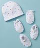 Babyhug 100% Cotton Knit Cap Mittens & Booties with Star Print Multicolor - Diameter 8.5 cm