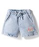 Vitamins Above Knee Length Washed Denim Shorts With Scooter Embroidery - Light Blue