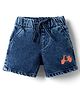 Vitamins Above Knee Length Washed Denim Shorts With Scooter Embroidery - Navy Blue
