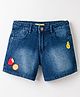 Vitamins 100% Cotton Above Knee Length Denim Shorts With  Fruits Crochet - Blue