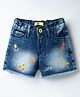 Vitamins 100% Cotton Above Knee Length Shorts With Floral Embroidery - Blue