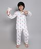 Little Clothing Cotton Woven Full Sleeves Boat Printed Coordinating Shirt & Pant Night Suit - Off White