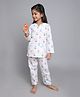 Little Clothing Cotton Woven Full Sleeves Boat Printed Coordinating Top & Pant Night Suit - Off White