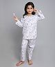 Little Clothing Cotton Woven Full Sleeves Floral Printed Coordinating Tee & Pajama Night Suit - White