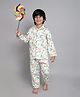Little Clothing Cotton Woven Full Sleeves Dinosaur Printed Coordinating Shirt & Pajama  Night Suit - Off White