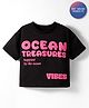 Vitamins 100% Cotton Knit Drop Shoulder Half Sleeves Beach Theme Printed T-Shirt - Black