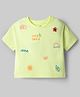 Vitamins Cotton Knit Drop Shoulder Half Sleeves Beach Theme Embroidered T-Shirt - Light Yellow