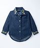 Vitamins Cotton Woven Full Sleeves Denim Shirt with Floral Embroidery - Navy Blue