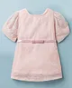 Vitamins Woven Half Sleeves Frock With Floral Embroidery & Belt - Light Pink